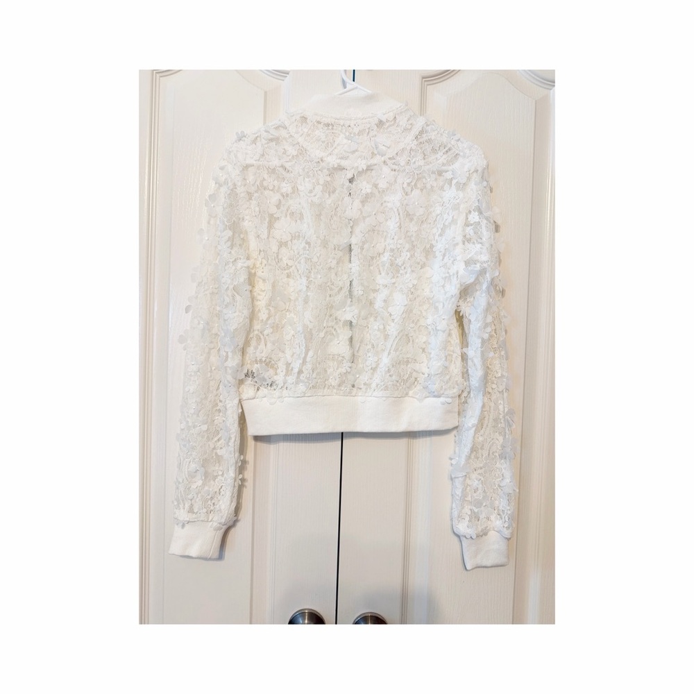 Avec Les Filles Lace Crop Bomber Jacket White Size XS - Picture 2 of 13